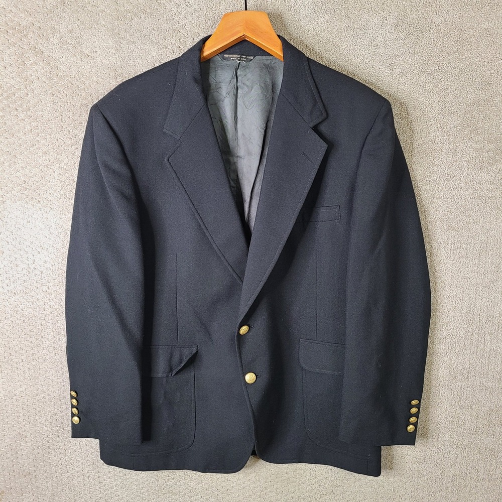 Vintage Lacrosse Jacket Mens 44R Black Gold Buttons Sport Coat USA Blazer